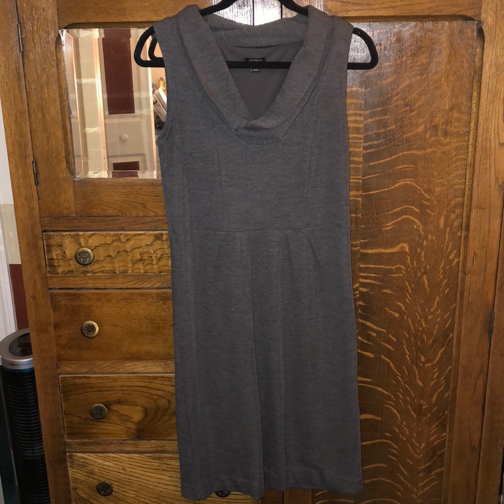 Ann Taylor cowl neck sleeveless grey dress.